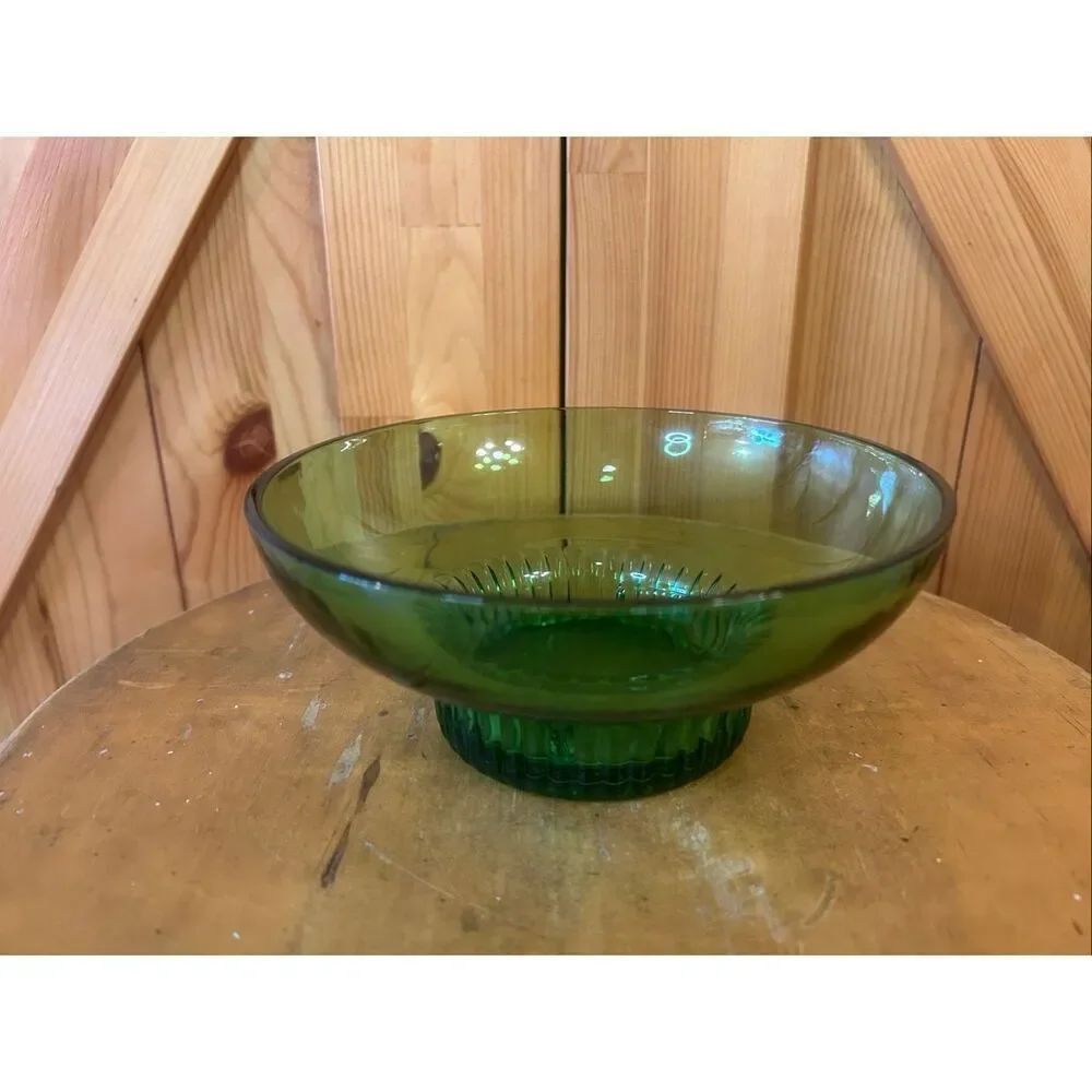Vintage A.L. Randall Co. Emerald Green Candy Glass Bowl with Ribbed Collar Base